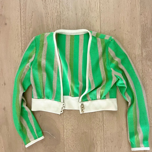 Vintage Elegant Green Striped Maxi Dress with Blazer - Picture 2 of 3